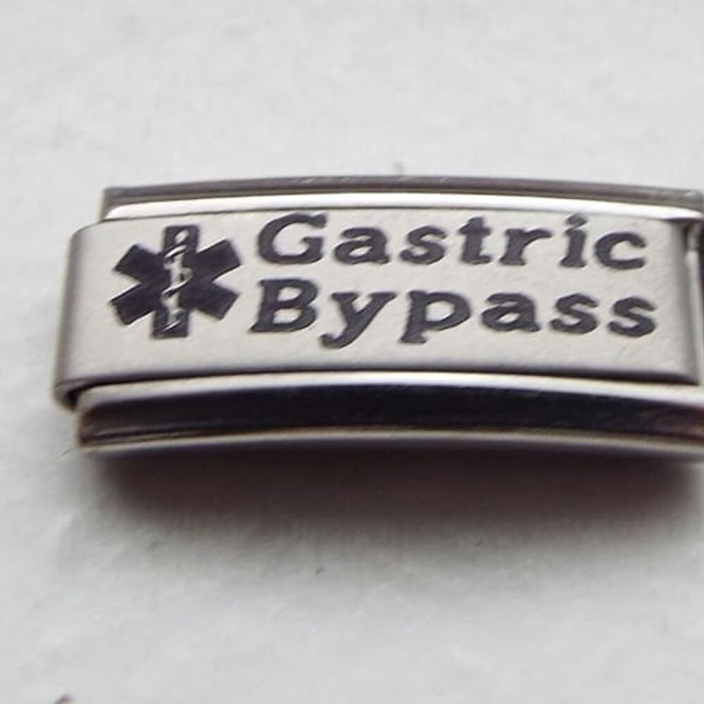 Gastric Bypass medical alert sign 9mm laser Italian charm bracelet super link